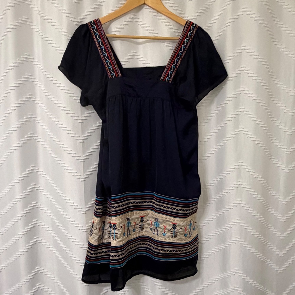 MM Couture Miss Me Navy Blue Tribal Embroidered Shift Dress MMCD0382 Womens M - Picture 2 of 7